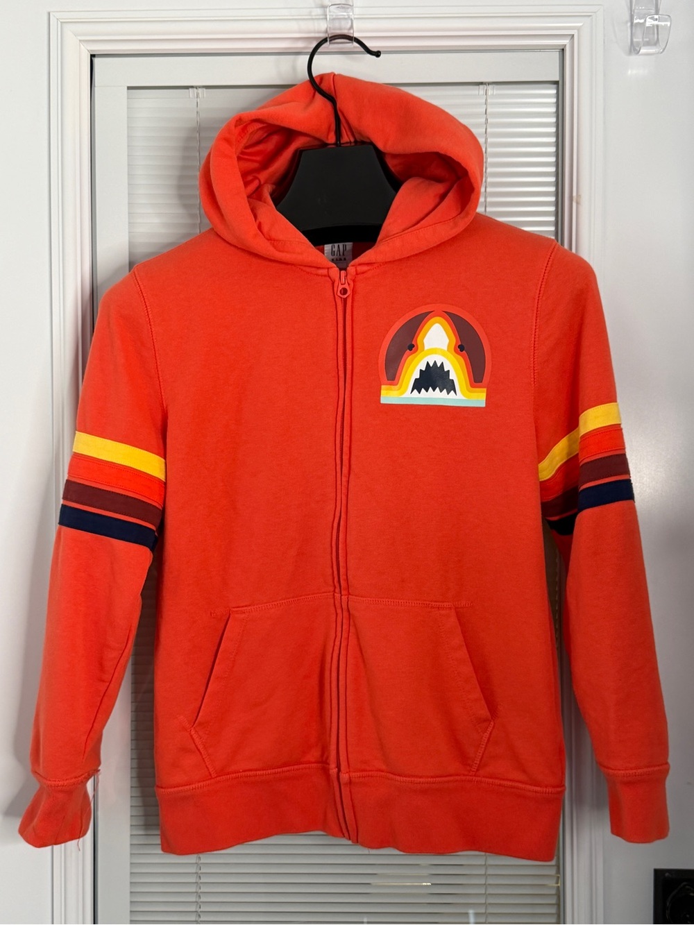 Gap Hoodie Kids XXL Orange Hoodie Shark Graphic Striped Sleeve Zip Up